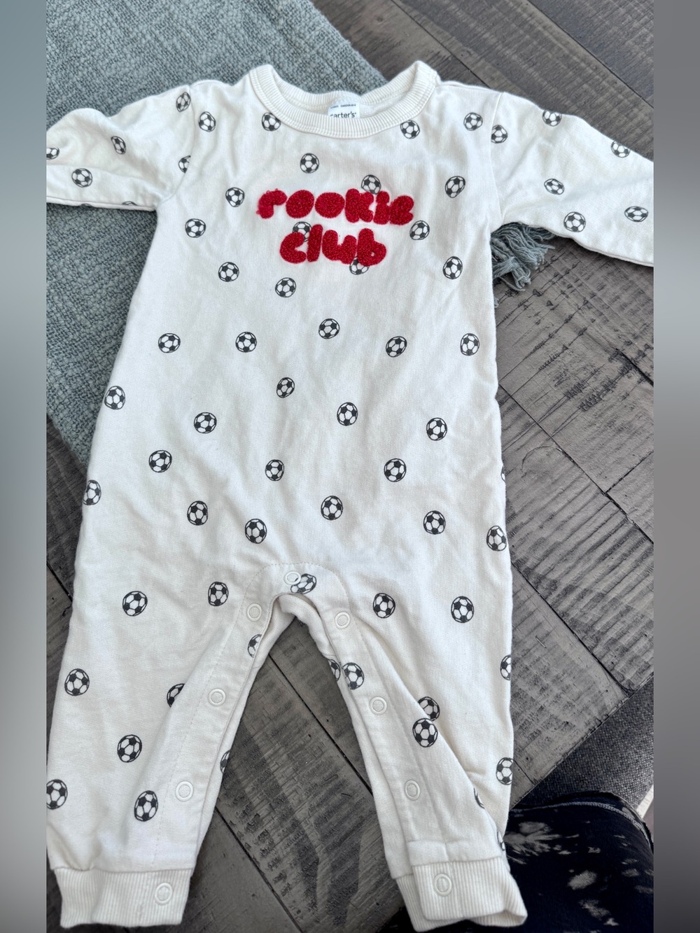 Carter's Kids White 'Rookie Club' Soccer One-Piece embroidered